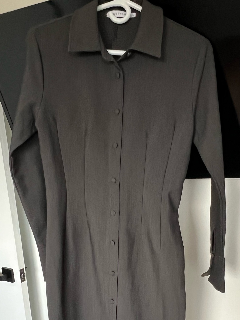 Dark Charcoal Button-Front Long Sleeve Dress